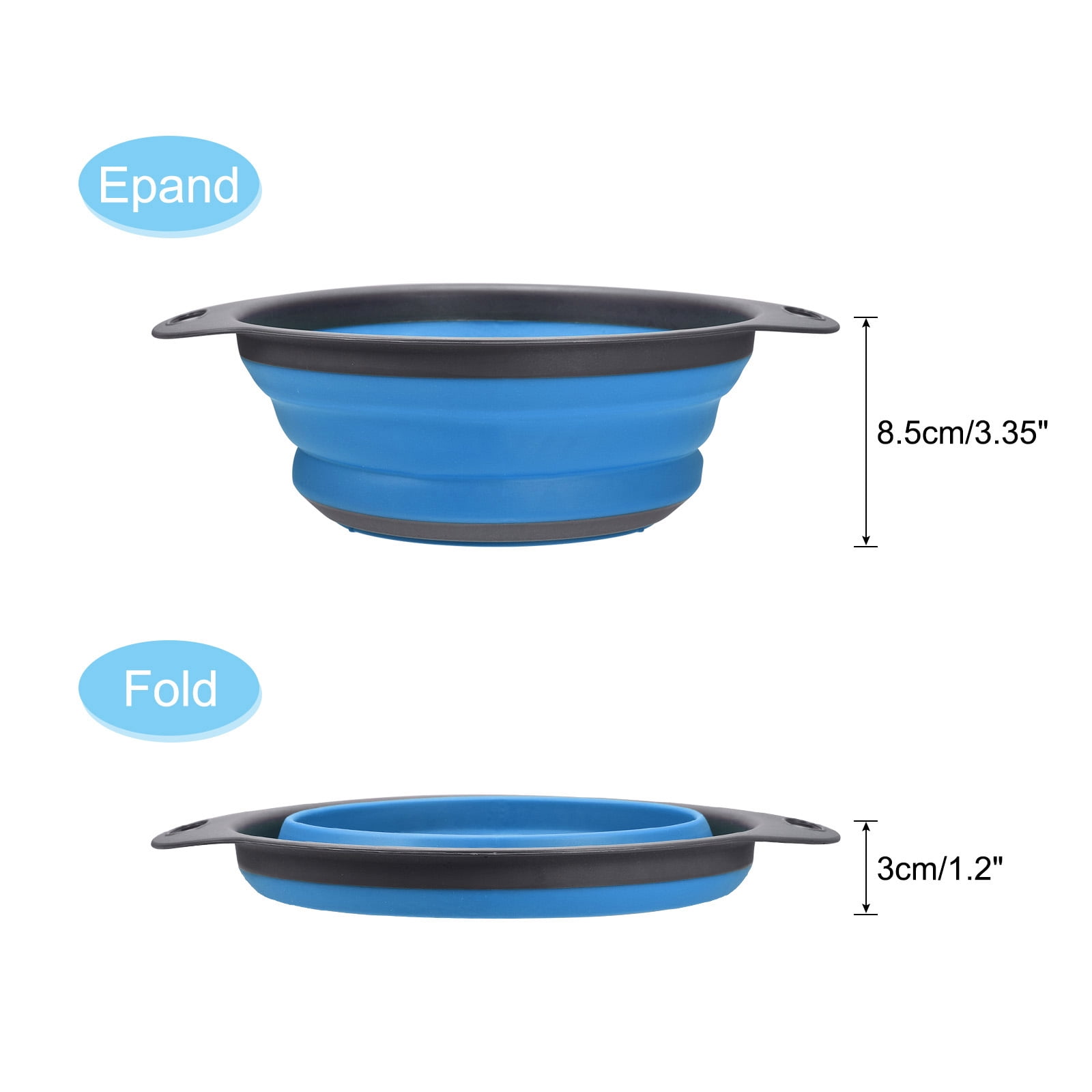 Unique Bargains Collapsible Food Colander Silicone Round Foldable Strainer Blue