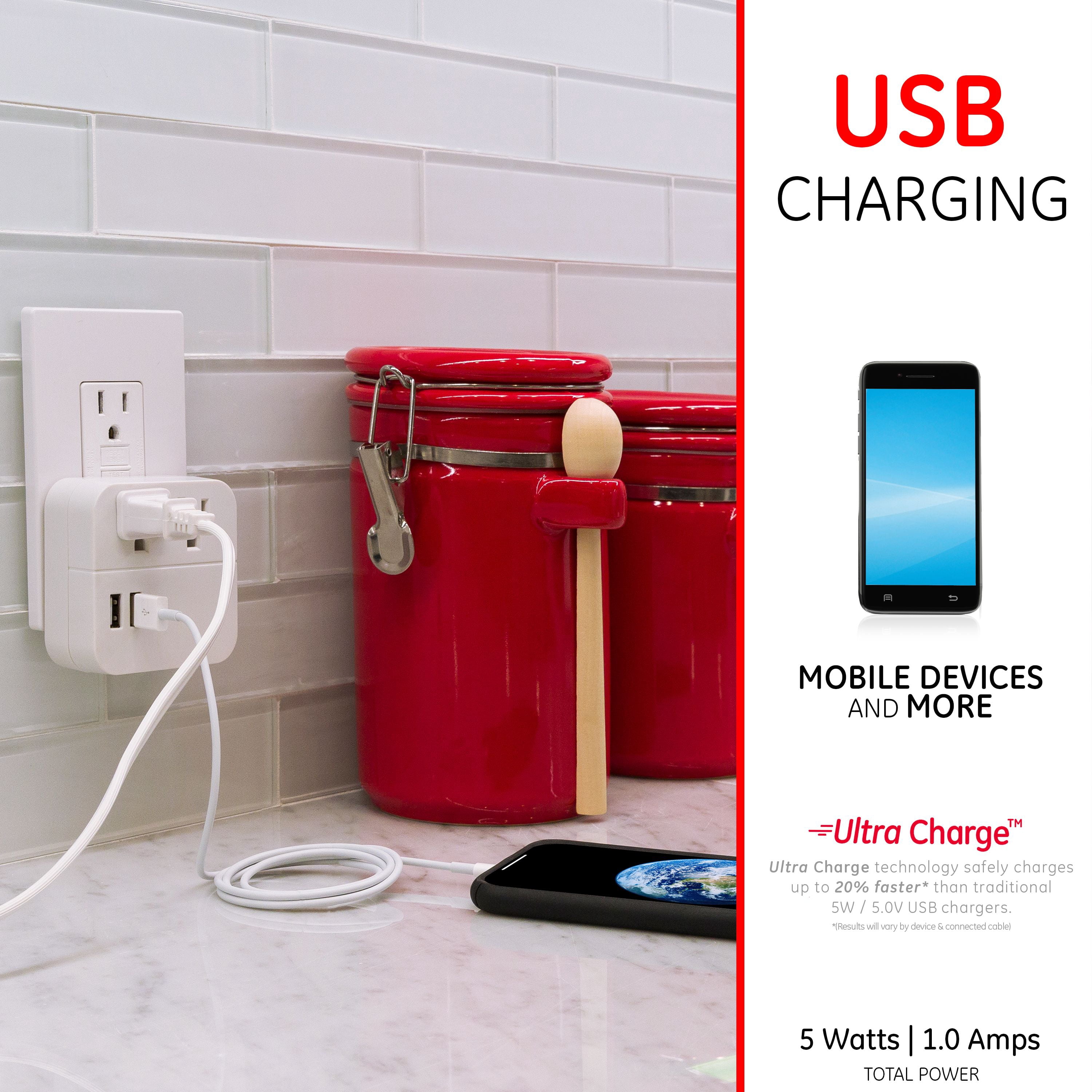 GE Pro 2-Outlet, 2-USB Surge Protector Wall Tap, White - 37144