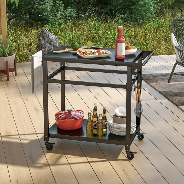 Gymax Rolling Barbecue Grill Cart & Pizza Oven Stand with Shelf