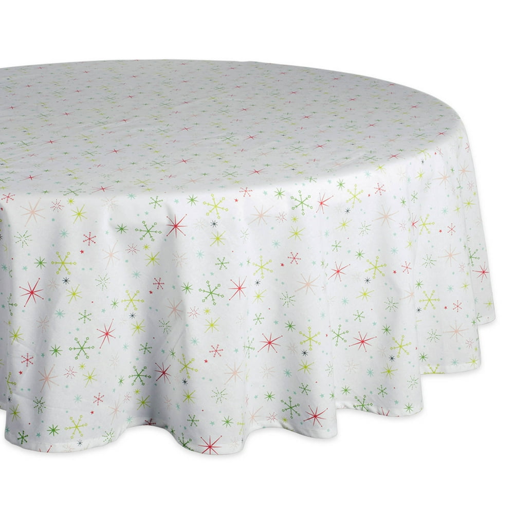 DII Christmas Star Print Tablecloth 70 Round, 100 Cotton