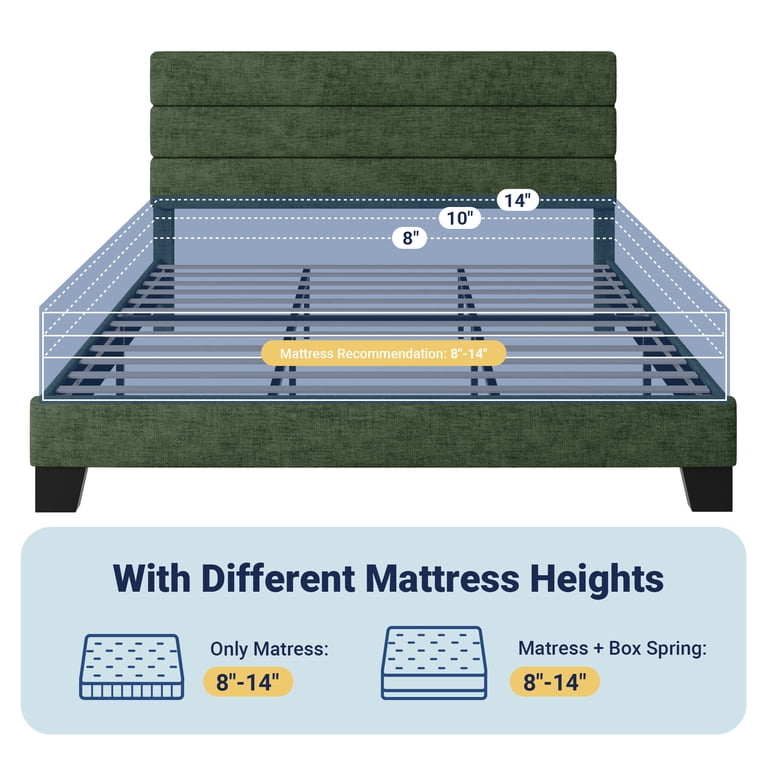 Allewie King Platform Bed Frame, Green Chenille Headboard photo 3