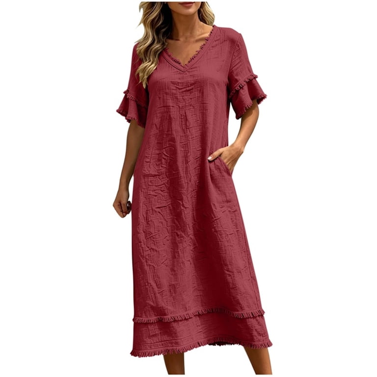 deep red linen dress Farfalla Linen Midi Dress Bordeaux