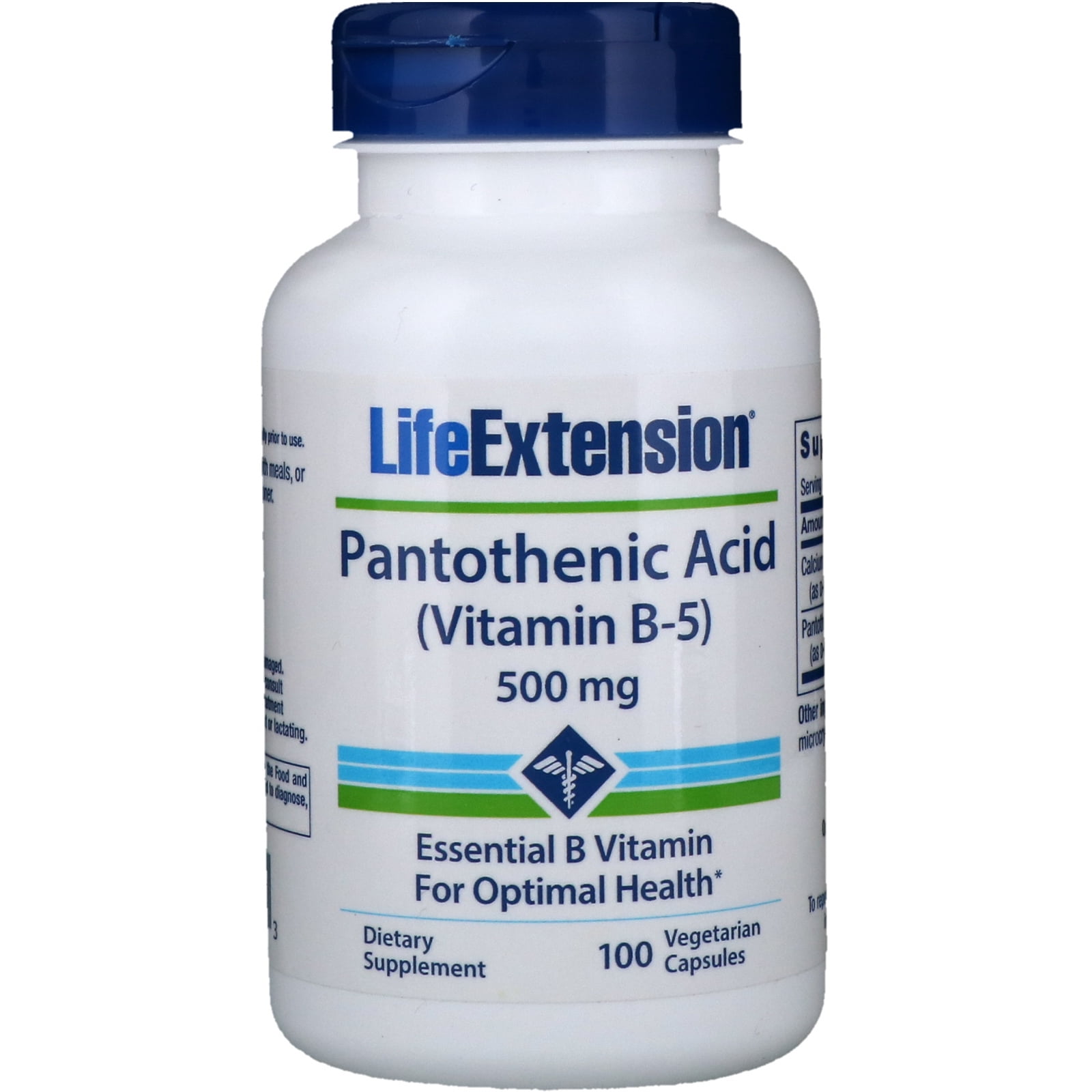 Life Extension Pantothenic Acid Vitamin B5 500 mg 100 Vegetarian