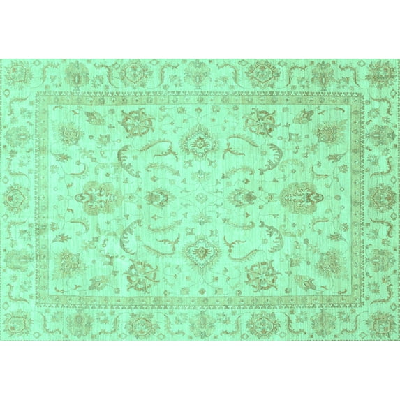 Ahgly Company Machine Washable Indoor Rectangle Oriental Turquoise Blue Traditional Area Rugs, 2' x 5'