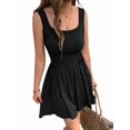 thumbnail image 2 of Women's Sleeveless Summer for Mini Dress Adjustable Drawstring Ruched Waist Tie Casual Sundress Black S, 2 of 7