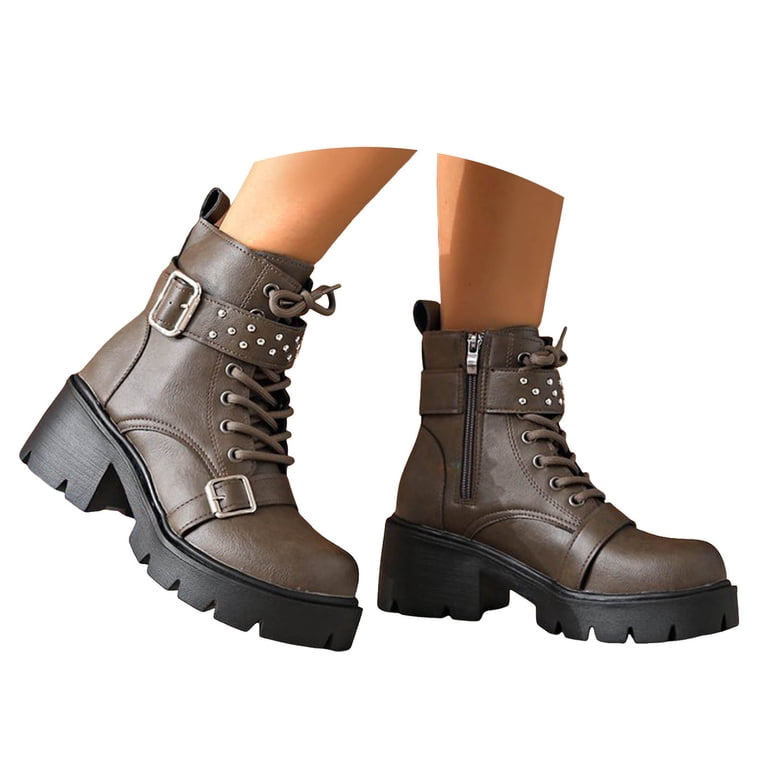 YLYL Women's Ankle Boots Buckle Zipper Goth Punk Lace up High