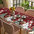 thumbnail image 3 of Red Plaid Christmas Table Cloths for 8 Foot Rectangle Tables, Snowman Gifts Xmas Tree Snowflake Winter Patio Waterproof Elastic Fitted Tablecloths, Washable Rectangular Table Cover for Camping, 3 of 8