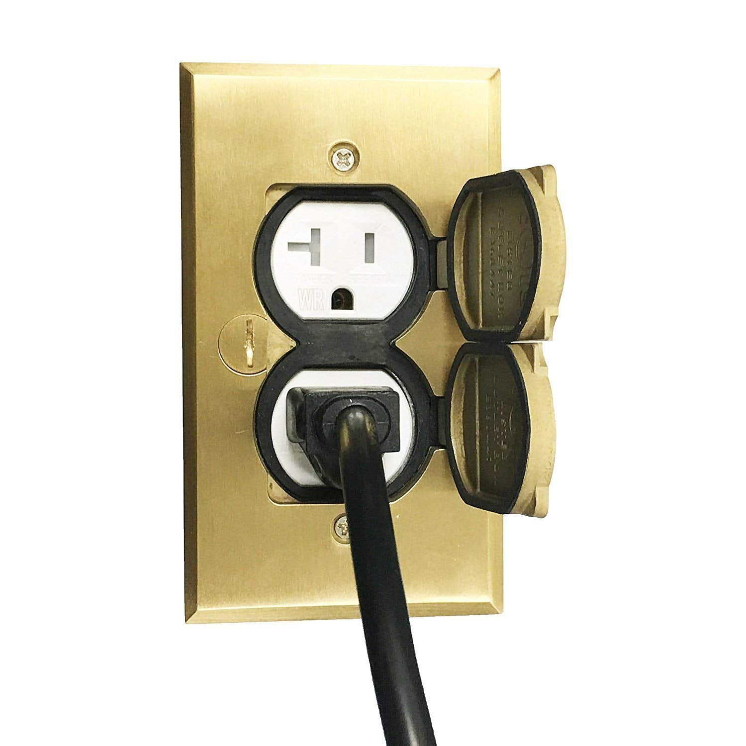 ENERLITES Flip Lid Cover Floor Box kit, 1-Gang Cover, 20A Tamper-Weather Resistant Receptacle Outlets, Watertight Gasket, Corrosive Resistant Hardware, 975507-C, Brass