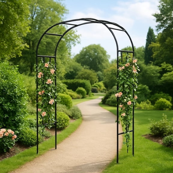 Studyset Heavy Duty Steel Garden Arch Arbor Trellis, Garden Arbor for Climbing Plants, Weather-Resistant Black Metal Archway for Climbing Plants, Weddings, Parties