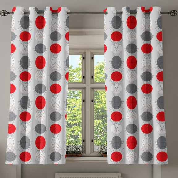 Ambesonne Mid Century Grommet Curtain, Geometrical Spotty, 50" x 54", Grey Red White
