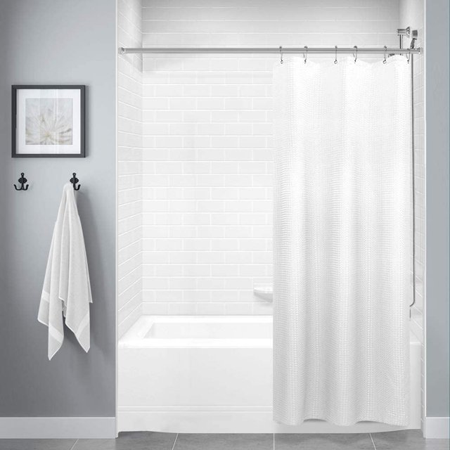 Rideau de Douche en Tissu Texturé, Rideaux de Douche en Polyester Ombré pour Salle de Bain, Doublure de Rideau de Douche Imperméable avec 6 Crochets, Lavable à la Machine (36 x 72 Pouces, Blanc)