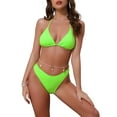 thumbnail image 1 of INSPIRAR CHIC Conjuntos de Bikini de Tejido Waffle para Mujeres de 2 Piezas con Top de Doble Atado y Parte Inferior Triangular con Cuerda de Cintura de Concha Trajes de Baño Grande Verde Fluorescente, 1 of 5