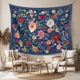thumbnail image 2 of Navy Blue Flowers Tapestry for Bedroom Wall Hanging Tapestry, Spring Vintage Floral Leaves Farmhouse Ceiling Backdrop Tapestries Poster Blanket Wall Decor for Teens Room Living Room Dorm 51" x 59", 2 of 8