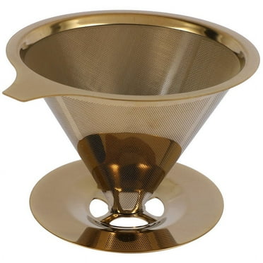 Double Wall Stainless Steel Titanium Gold Pour over Coffee Dripper Filter with Cup Stand and Handle