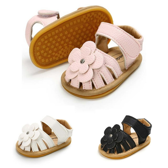 Meckior Baby Girls Sandals Infant Closed Toe Crib Shoes 0-24 Months ...