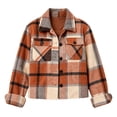 thumbnail image 3 of Womens Plaid Flannel Shacket Button Front Lapel Collar Long Sleeve Cropped Jacket with Chest Pockets XL, 3 of 8