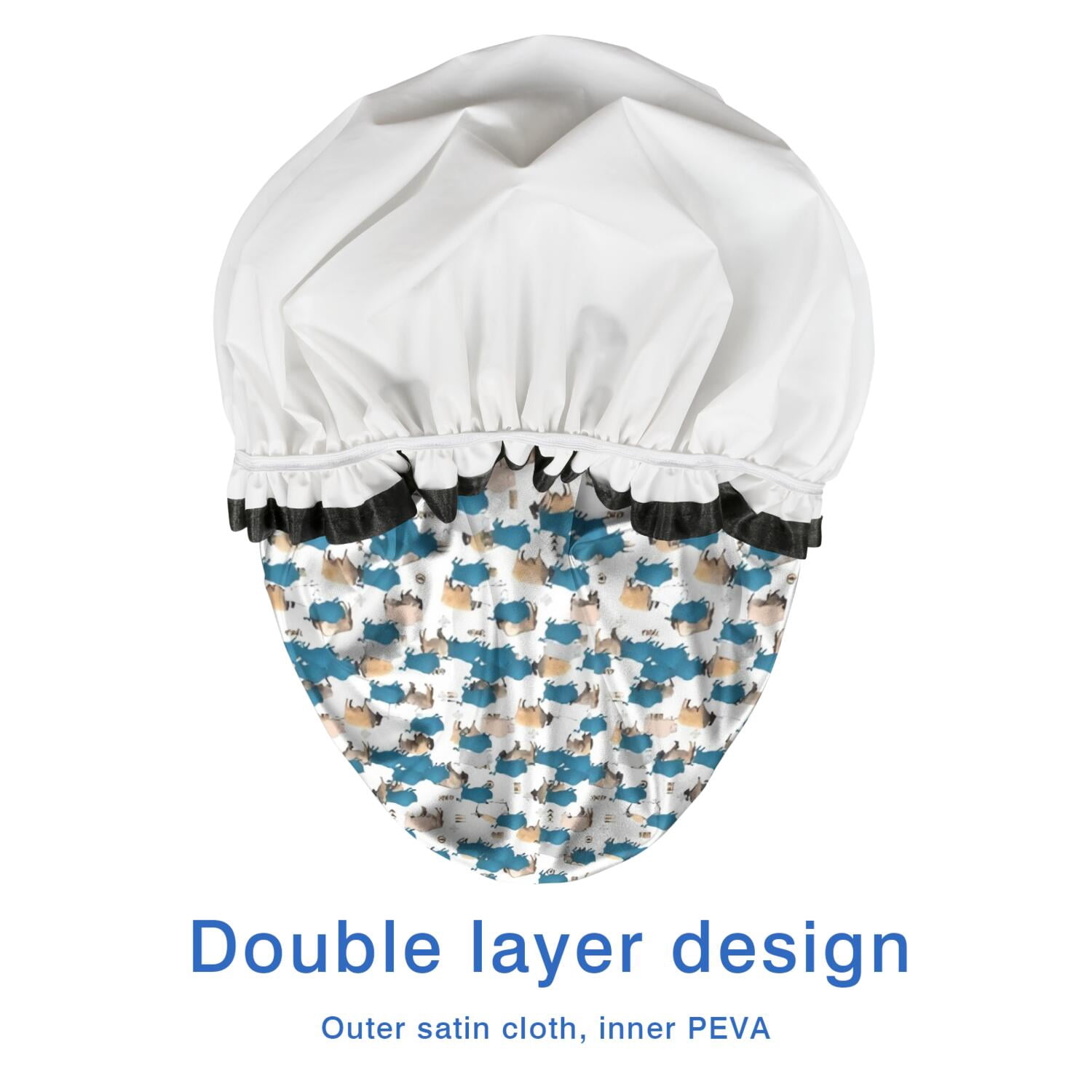 Shower Caps,White Buffalo Pattern Waterproof Shower Cap for Women 4 Pieces,Double Reusable Hair Cover for Shower PEVA Elastic Stretch Hem