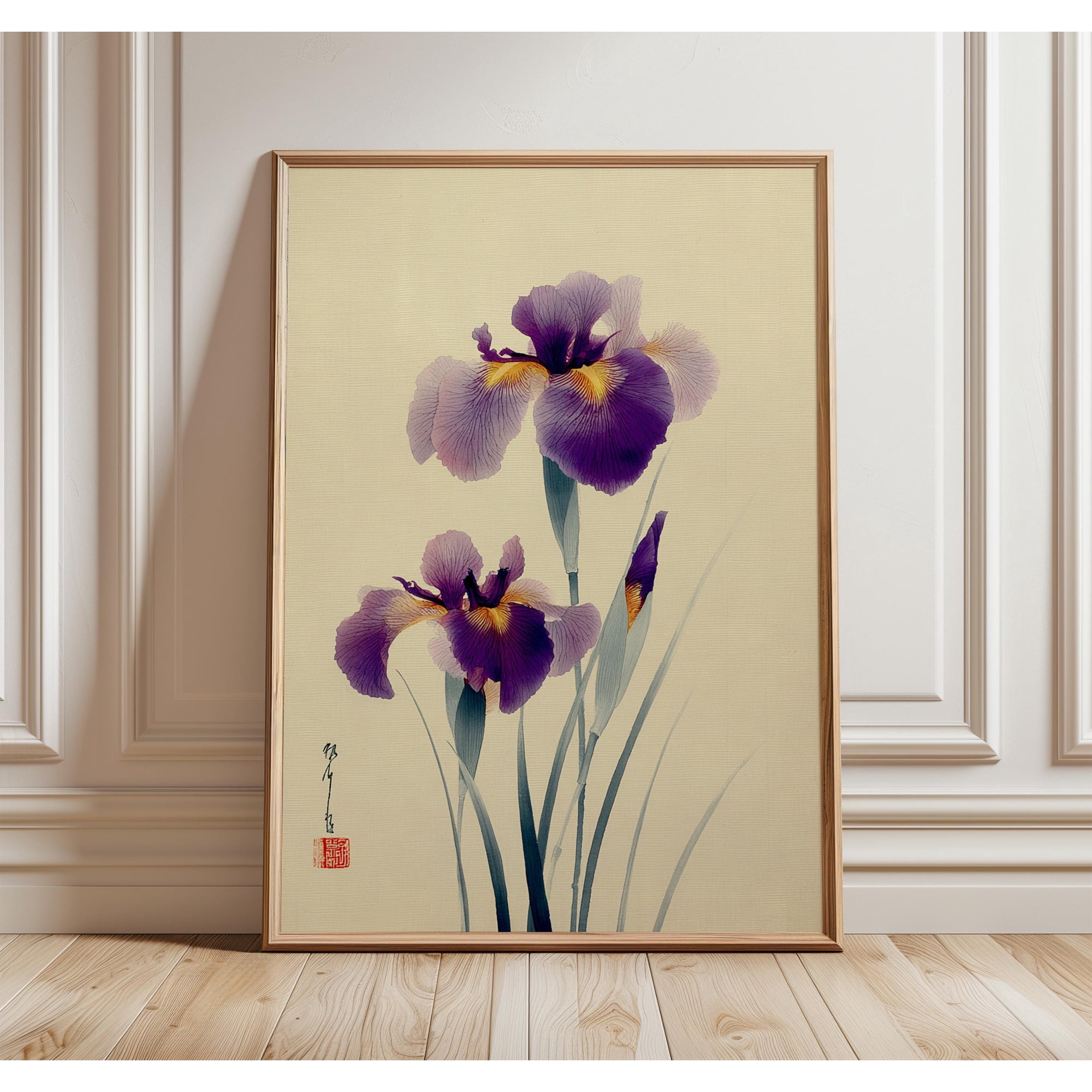 Japanese Iris Art Print Purple Flower Botanical Poster Minimalist Floral Wall Art Traditional Asian Design Elegant Poster Only