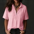 thumbnail image 6 of VBVC Women's Cotton-Linen Half-Zip Collared Shirt,Ladies Short Sleeve Pocketed Casual Blouse,Loose Fit Lightweight Summer Top for Women,Pink,S-2XL, 6 of 8