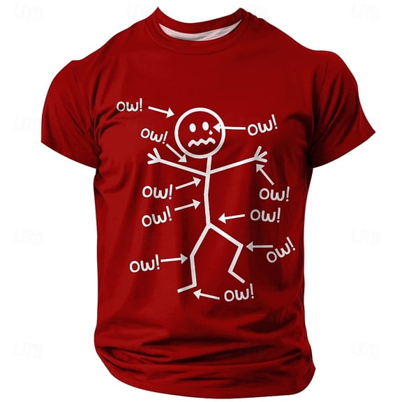 Bibifish Mens Crew Neck Short Sleeve Graphic T-Shirts Funny Stick Figure Print Soft Casual Streetwear Novelty Oversized Tee Shirt