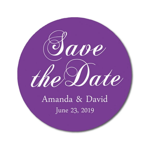 Darling Souvenir Round 45 Pcs Calligraphy Save The Date Stickers Personalized Bride Groom Names And Date Envelope Seals - Violet