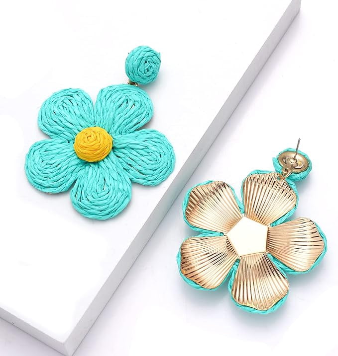 Boho Raffia Drop Earrings - Geometric Oval Statement Earrings For Summer, Beach, Festivals | Handwoven Rattan