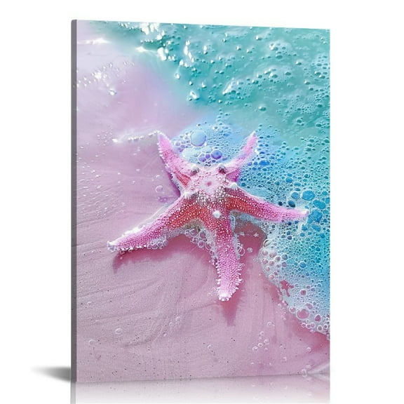 HENGT Beach Canvas Wall Art Flamingo Picture Starfish Seashell Painting Prints Pink Artwork for Home Wall Decor Gallery Wrapped Ready to Hang