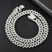 Cuban Link Chain for Mens, Iced Out Miami Cuban Necklace Bling Diamond Hip Hop Jewelry for Women,Silver, 24in