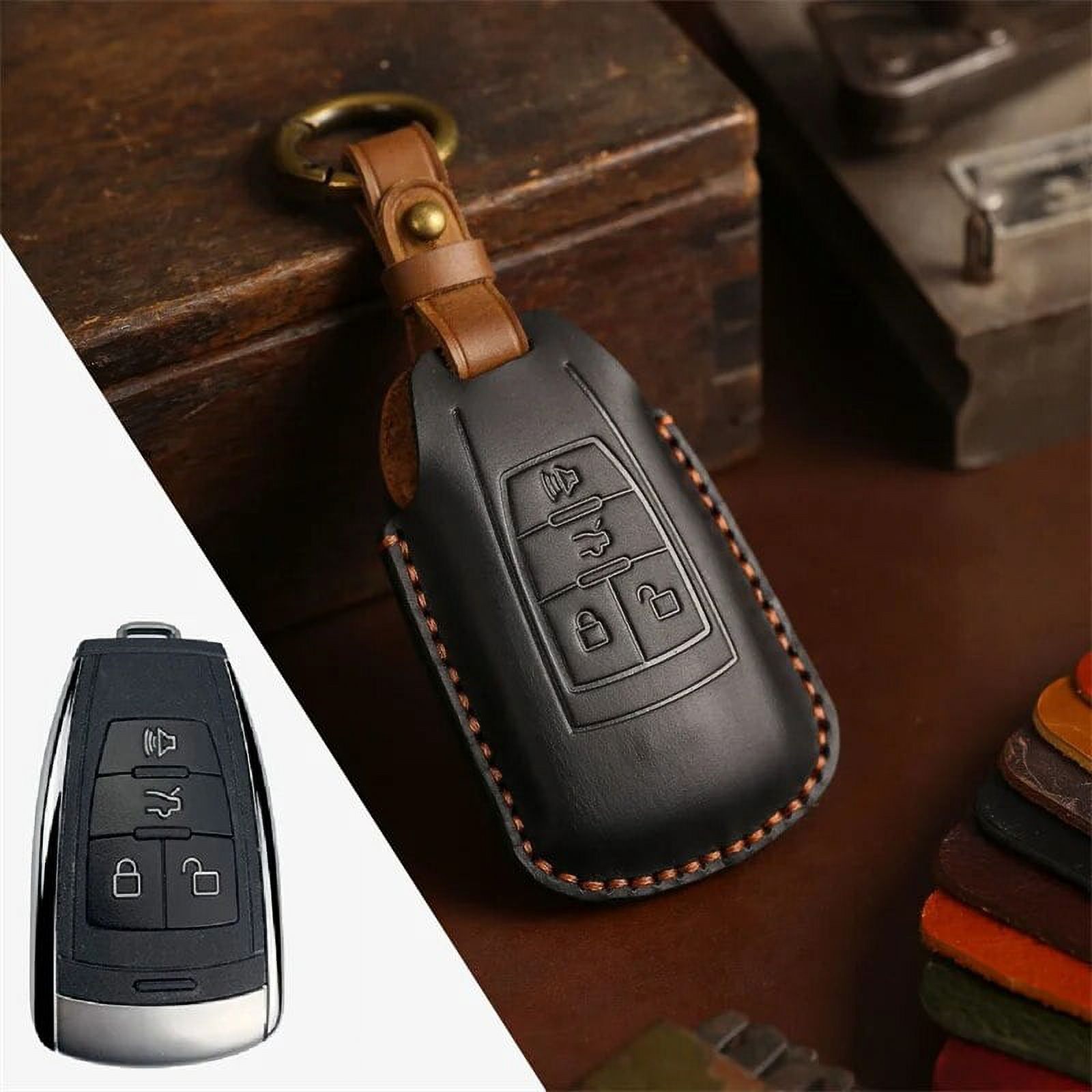 Crazy Horse Leather Car Key Cover Case Keyring Bag for BAIC X7 BJ40 Senova D50 D70 X55 X65 EU5 EU7 Fob Protector Keychain Holder