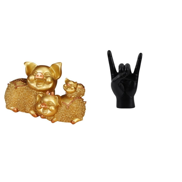 Figura De Cerdo Afortunado Con Gesto De Mano, Escultura Moderna De Resina Animal, Estatua Creativa De Dedo, Adorno Coleccionable Para Estantería, Entrada, Centro De Mesa, Decoración De