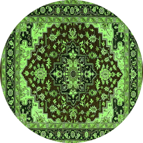Ahgly Company Indoor Round Oriental Green Industrial Area Rugs, 4' Round