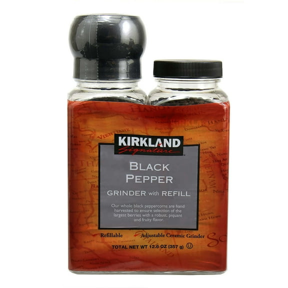 Kirkland Signature Black Pepper with Grinder 6.3 Ounce (Pack of 2)