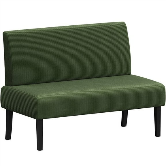 RTRWDC Green Corduroy Armless Loveseat - 39" 600lb Weight Capacity, Solid Wood Legs, Scratch-Resistant Footpads, for Living Room/Dorm/Small Space