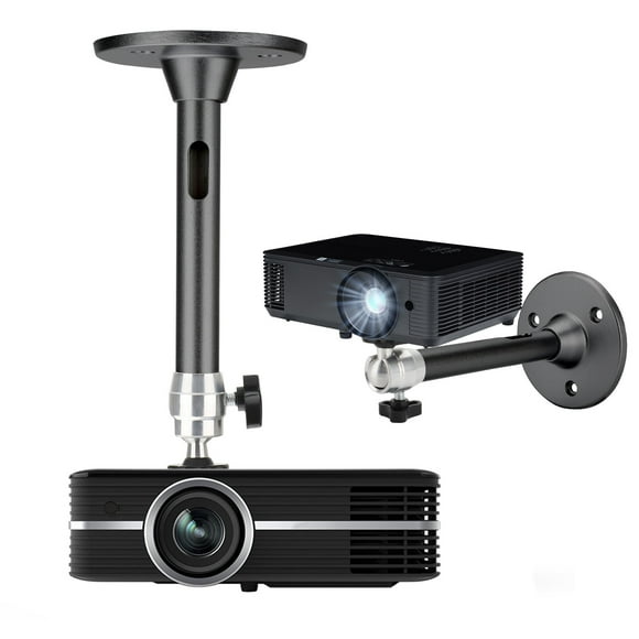 TSV Mini Ceiling Projector Mount - for Projectors DVR Cameras - Angle Adjustable Projection - Length 180mm / 7.0in, Silver / Black