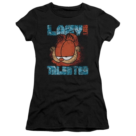 Garfield Lazy But Talented Distressed S/S Junior Women's T-Shirt Sheer Black