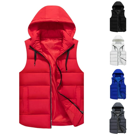 BiZtdJrK Mens Solid Sleeveless Jacket Full Zip Drawstring Hooded Puffer Vest Big and Tall Cotton Quilted Vests with Pockets Blue XXL