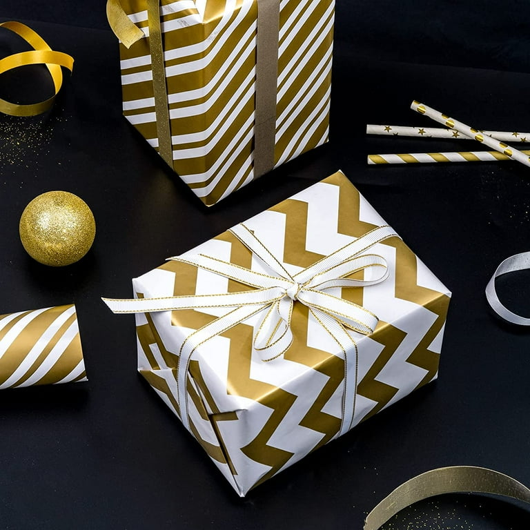 3-Roll Gold Pattern Wrapping Paper - 17x120 Inch Mini Rolls For Holiday Gifts