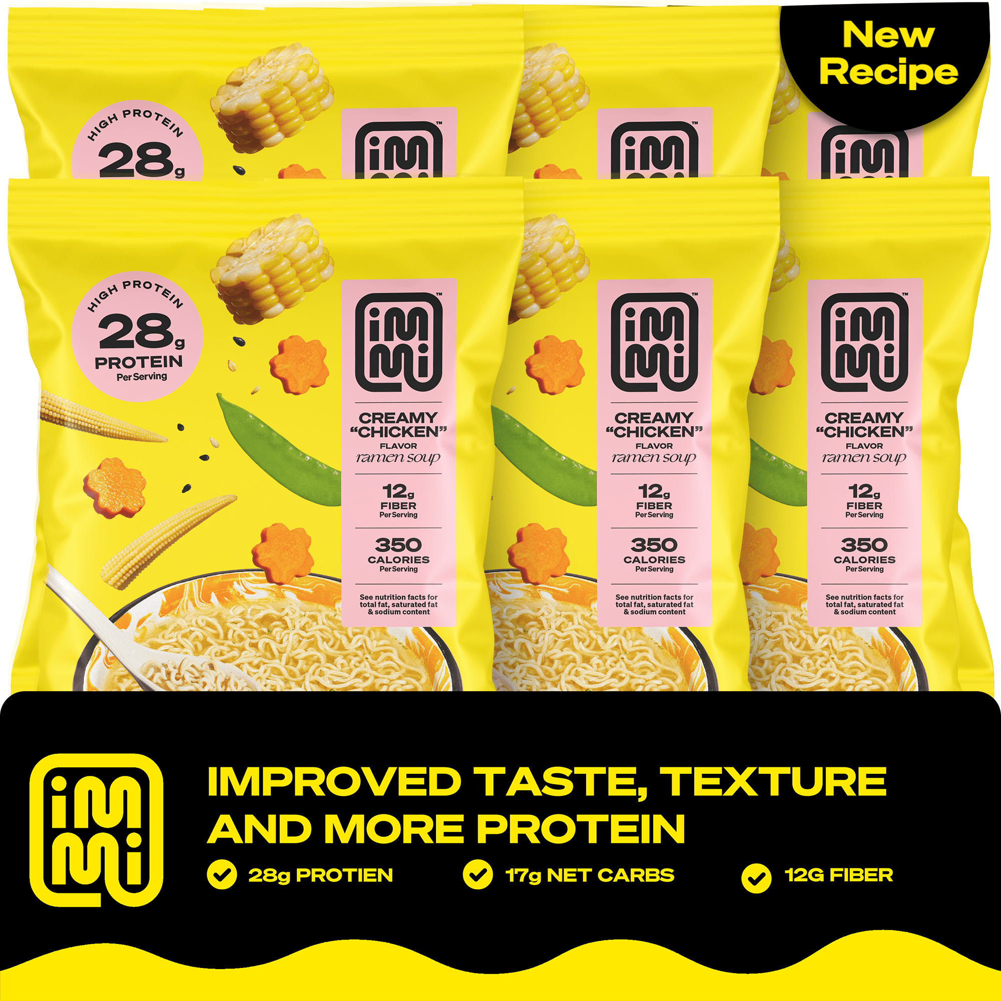 Immi Creamy "Chicken" Ramen Instant, 28g Protein, 12g Fiber, 100% Plant Based, 6 Pack