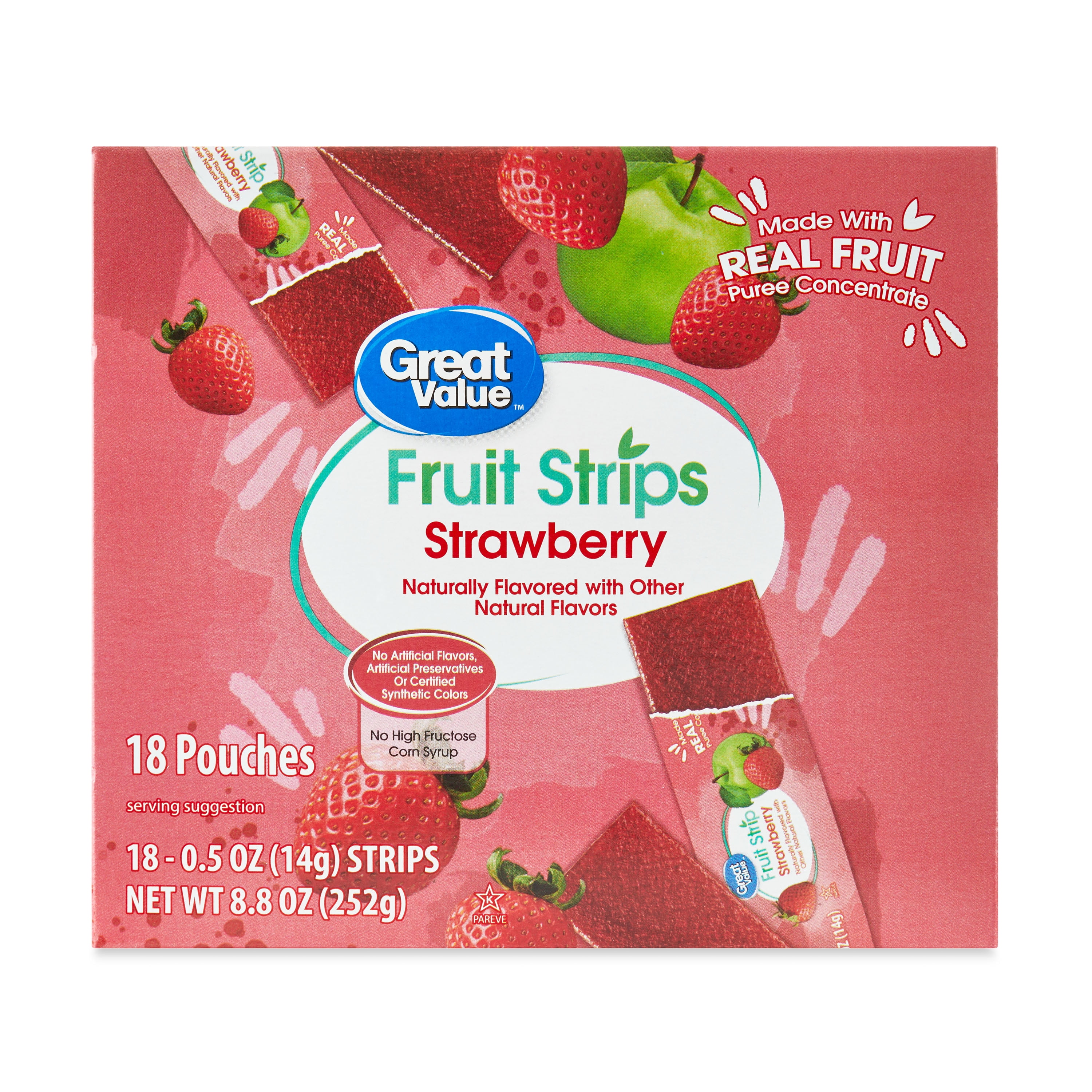 Great Value Strawberry Fruit Strips, 8.8 oz, 18 Count