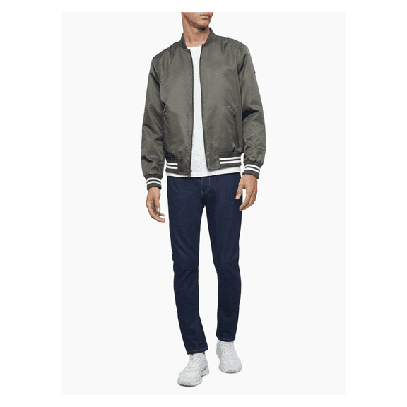 $125 Calvin Klein Men's Striped Full Zip Bomber Jacket, Olive, Size M