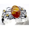 thumbnail image 2 of 925 Sterling Silver Amber & Citrine Gemstone Handmade Jewelry Cuff Bracelet, 2 of 4