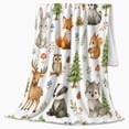 thumbnail image 2 of Cute Forest Animals With Pine Trees Flannel Blanket, Watercolor Woodland Home Decor For Bedroom, Nursery And Playroom, Cozy Birthday Gift For Kids And Animal Lovers, 2 of 7