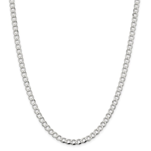 White Sterling Silver chain Curb 16 in 5.3 mm 5.3mm Polished Flat