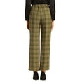 thumbnail image 3 of INSPIRE CHIC Women's Plaid Elastic Waist Button Zipper Straight Leg Long Pants M Dark Green, 3 of 6