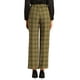 thumbnail image 3 of Pantalones largos rectos de cintura elástica con botones y cremallera de cuadros para mujer INSPIRE CHIC en verde oscuro, 3 of 6