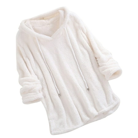 

Liveday Plus Size Autumn Winter Women Long Sleeve Hooded Plush Fluffy Hoodies Fleece Pullover Pajama Loose Hoodie Top New