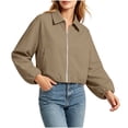 thumbnail image 4 of Tdoqot Womens Cropped Bomber Jackets- Long Sleeve Zip Up Casual Lightweight Trendy Fall Track Jacket Coffee Size XL, 4 of 8