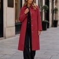 thumbnail image 2 of SHENGXINY Women's Long Button Trench Coat Lapel Lined Kneee Length Long Sleeve Windproof Outwears Casual Jacket for Work Daily Wear Fall Winter Wine XL, 2 of 9