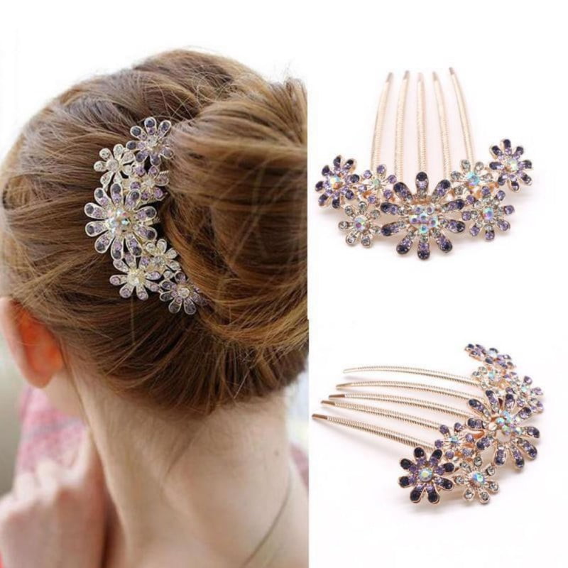 Women Retro Lady Rhinestone Metal Gold Comb Hair Pin Clips Hairpin Accessories 
