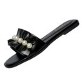thumbnail image 2 of Ytobaz Slide Sandals for women Ruffle Pearl Faux Leather Slides Open Toe Flat Sandals Dressy Party Wedding Vacation Travel Daily Footwear, 2 of 9